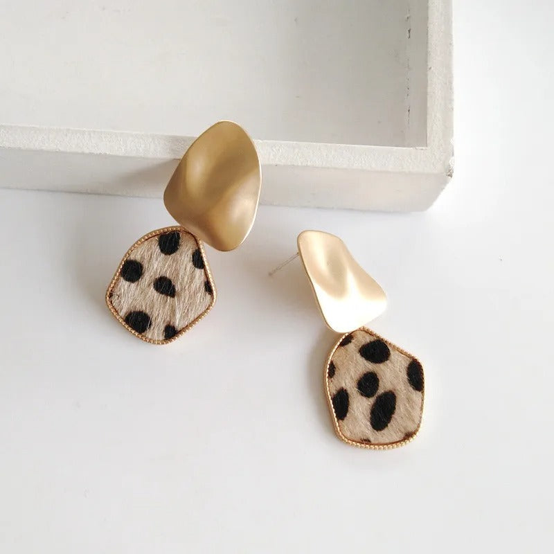 Gold Leopard Abstract Pattern Drop Earrings-EllyBoutique