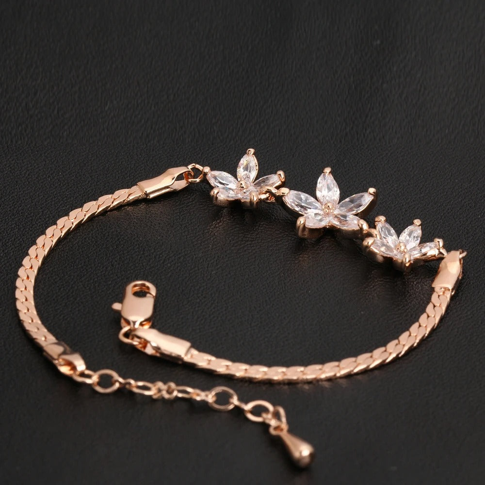 Vintage Rose Gold Floral Crystal Design Bracelet-EllyBoutique