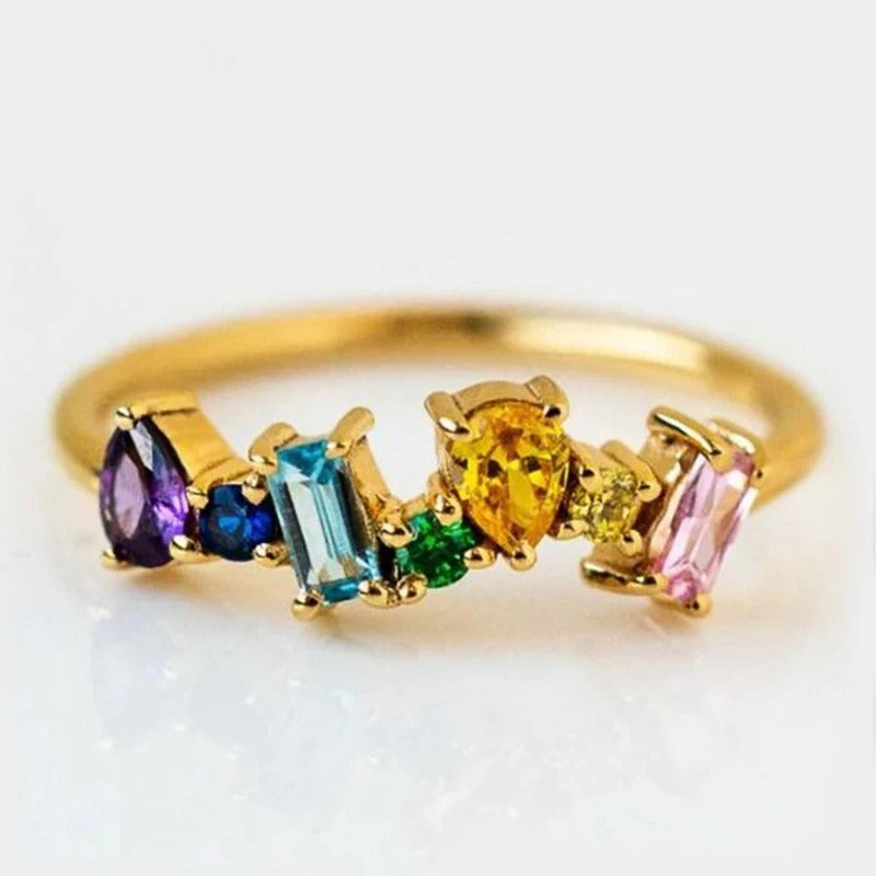 Vintage Gold Rainbow Crystal Ring-EllyBoutique