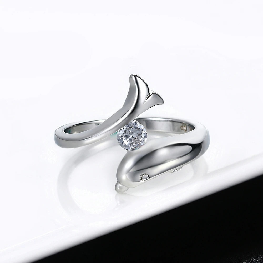 Silver Dolphin Sparkling Centerpiece Ring-EllyBoutique