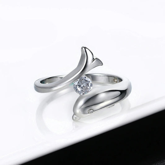 Silver Dolphin Sparkling Centerpiece Ring-EllyBoutique