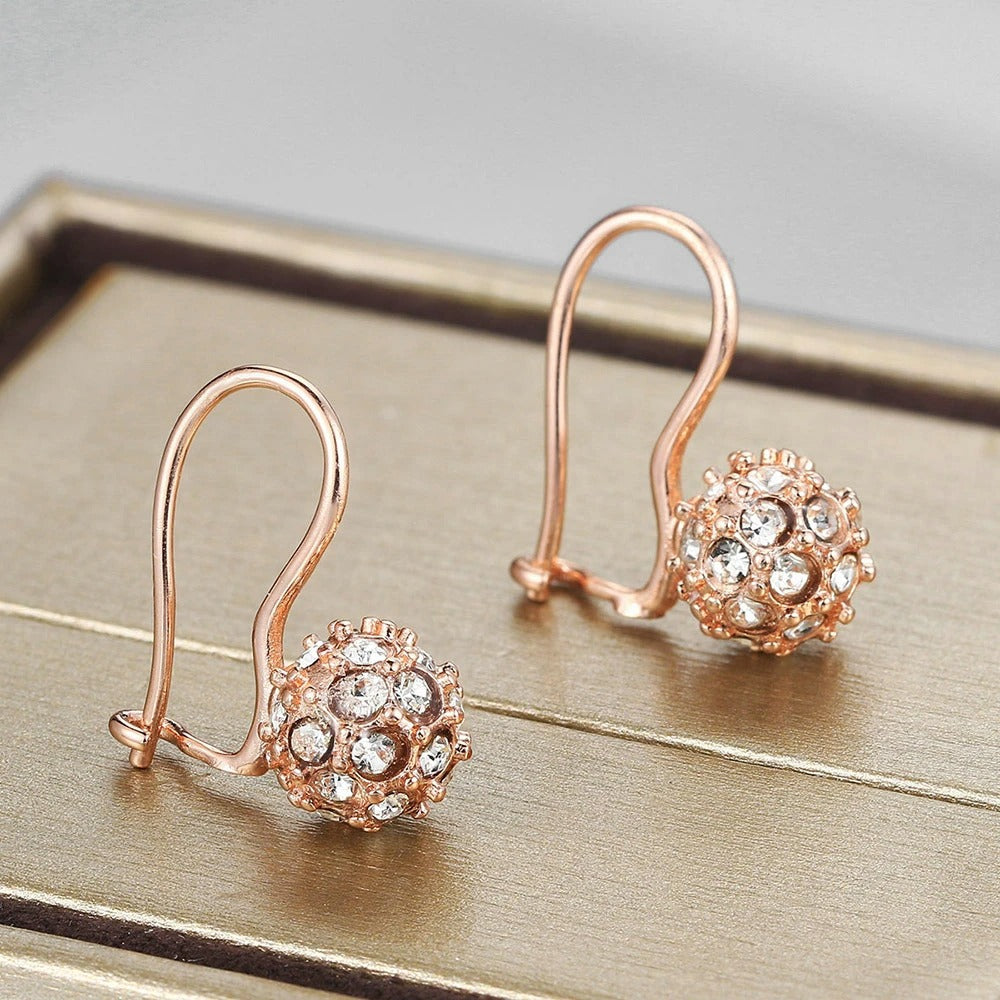 Vintage Rose Gold Crystal-Encrusted Ball Design Earrings-EllyBoutique