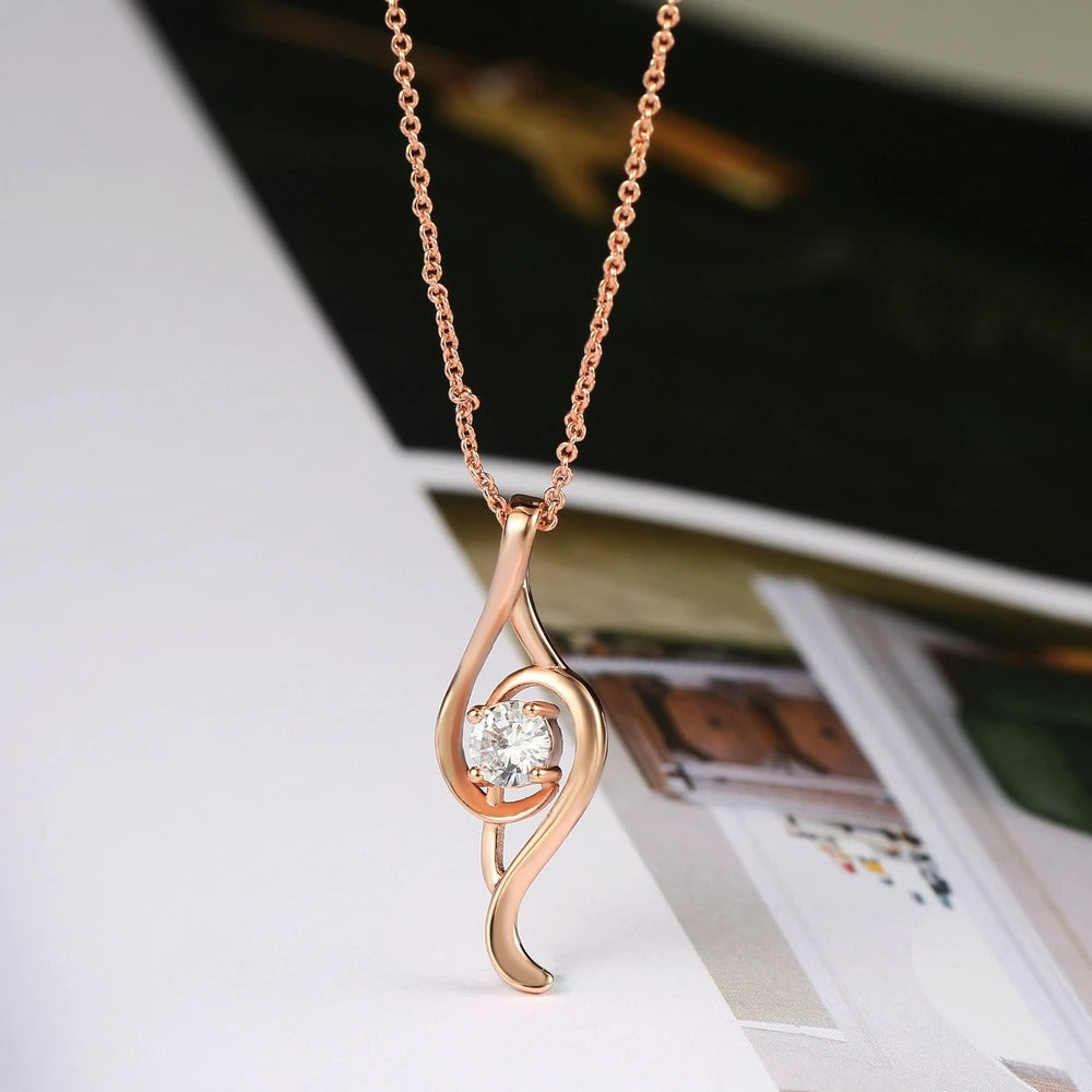 Rose Gold Twisted Shape & Brilliant Crystal Charm Necklace-EllyBoutique