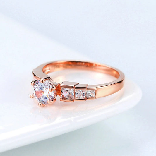 Rose Gold Round Crystal & Paved Square Crystal Ring-EllyBoutique