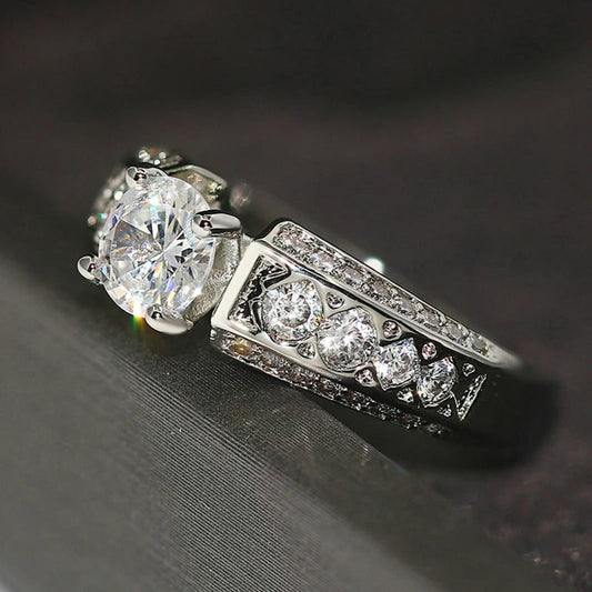 Vintage Silver & Crystal Round Gem Ring-EllyBoutique