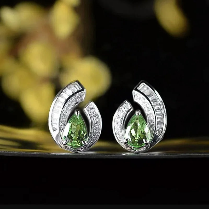 Pear Green Zirconia Stud Earrings-EllyBoutique