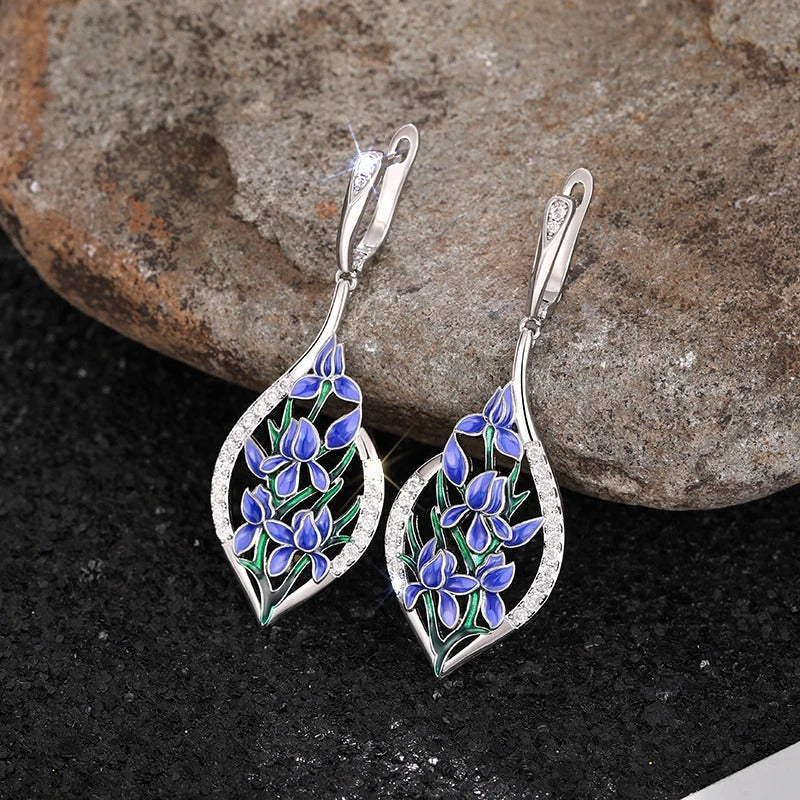 Charming Blue Flowers Drop Earrings-EllyBoutique