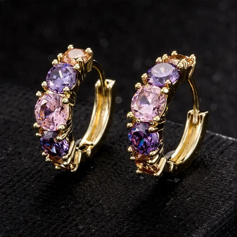 Vintage Gold Purple Stone Earrings-EllyBoutique