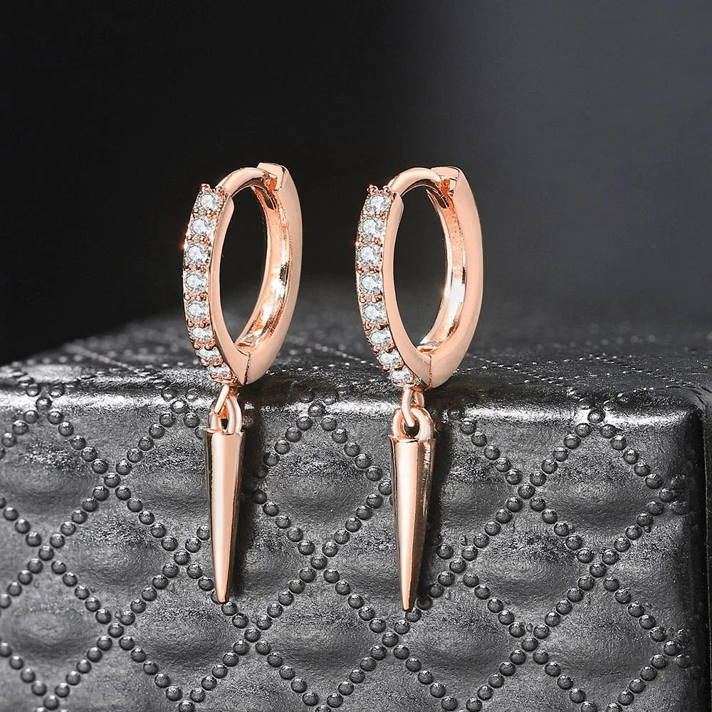 Rose Gold Crystal Inlay & Spiked Pendant Earrings-EllyBoutique