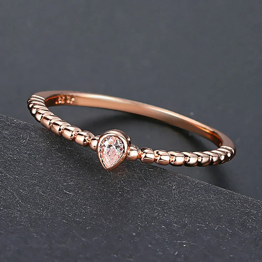 Vintage Rose Gold Pink Crystal Tear Drop Ring-EllyBoutique
