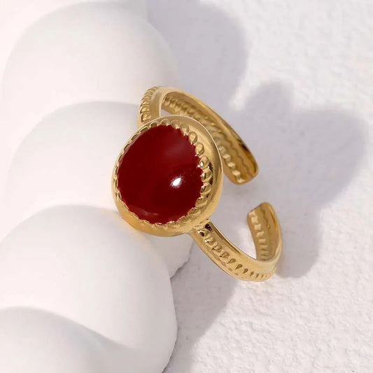 Vintage Gold & Red Gem Adjustable Ring-EllyBoutique