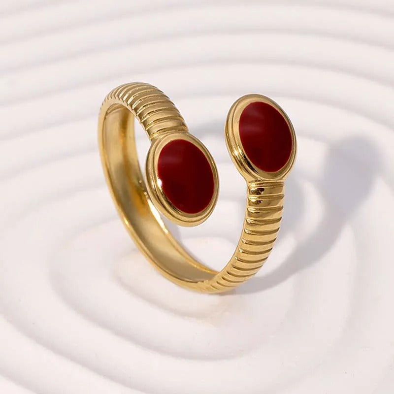 Vintage Gold Dual Red Stone Adjustable Ring-EllyBoutique