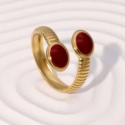 Vintage Gold Dual Red Stone Adjustable Ring-EllyBoutique