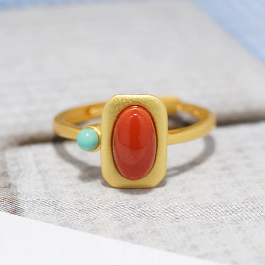 Artistic Style Southern Red Tourmaline Square Adjustable Ring-EllyBoutique