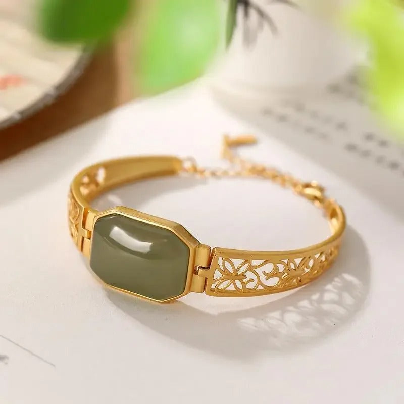 Vintage Gold Green Hollow Butterfly Bangle Bracelet-EllyBoutique