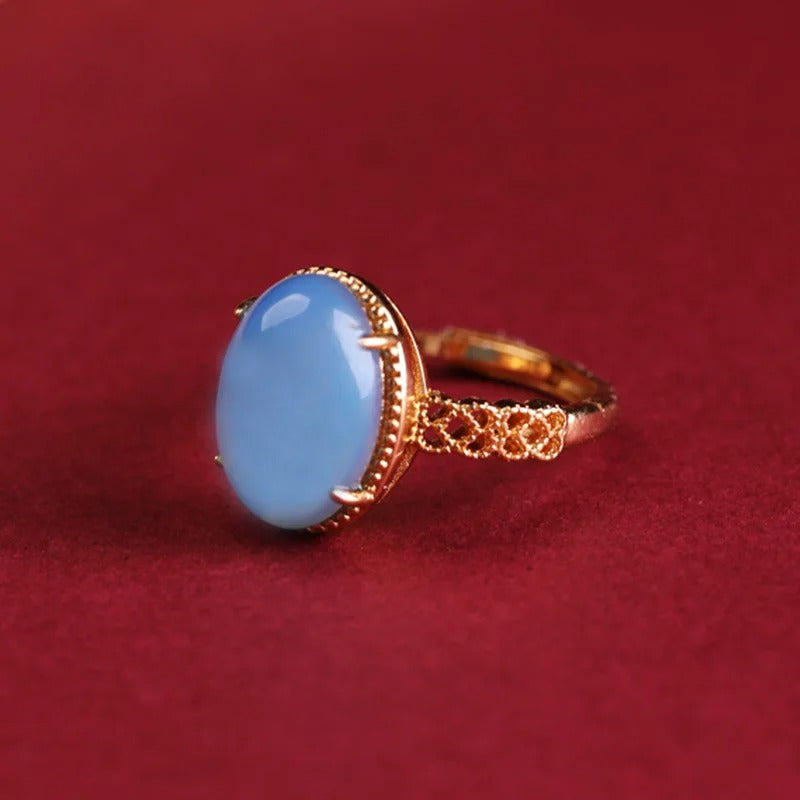 Vintage Gold Light Blue Oval Gemstone Adjustable Ring-EllyBoutique