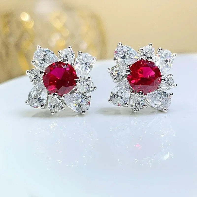 Vintage Red Sparkle Stud Earrings-EllyBoutique
