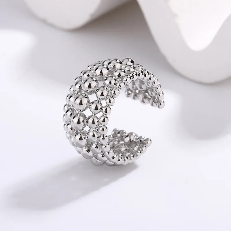 Silver Round Beaded Open Ring-EllyBoutique