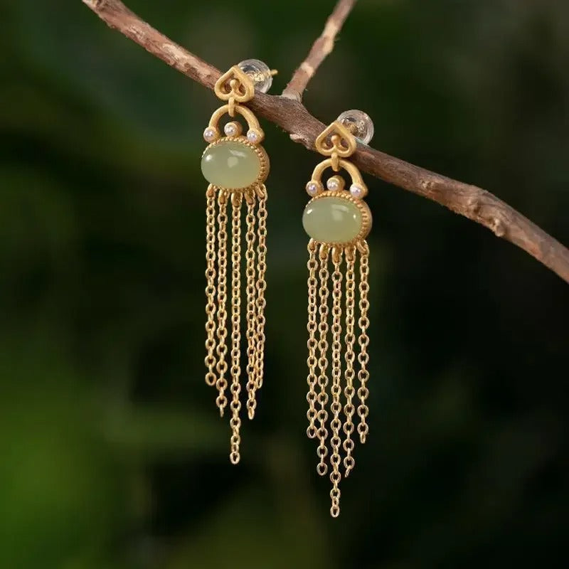 Classic Vintage Gold & Teardrop Oval Tassel Earrings-EllyBoutique