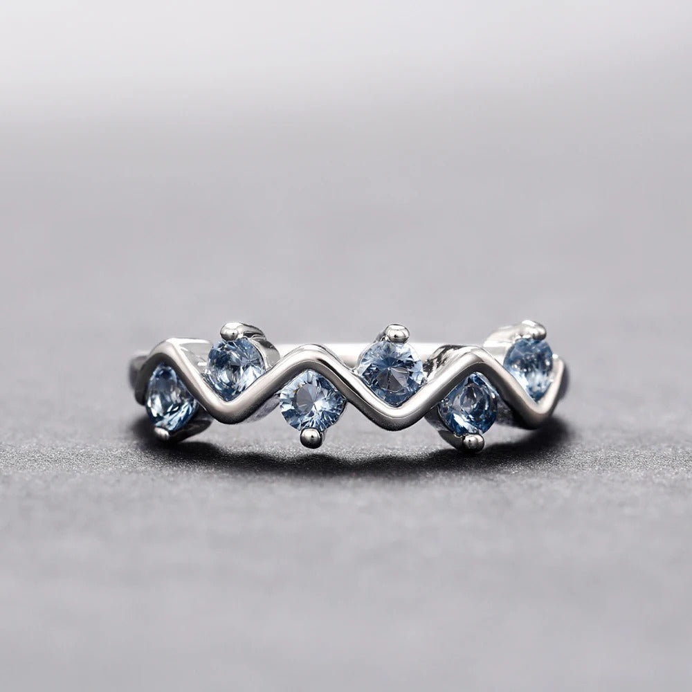 Vintage Silver Zigzag Blue Ring-EllyBoutique