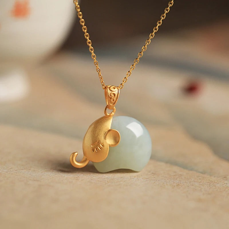 Retro Whimsical Gold Elephant Pendant Necklace-EllyBoutique