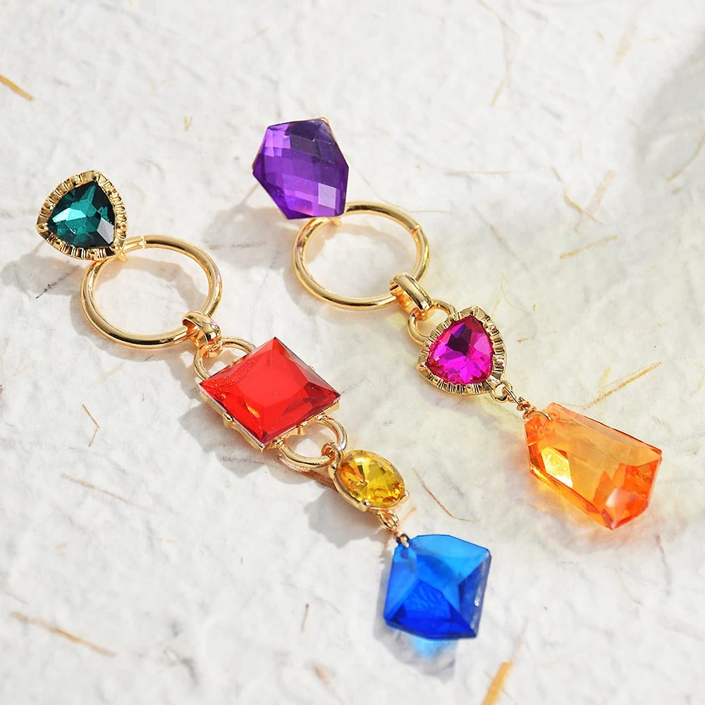Vintage Multi-Color Crystal Gold Earrings-EllyBoutique