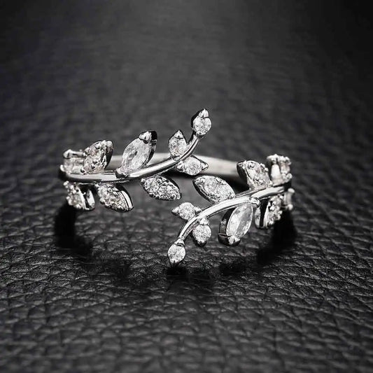 Vintage Floral Leaf Silver Adjustable Ring-EllyBoutique
