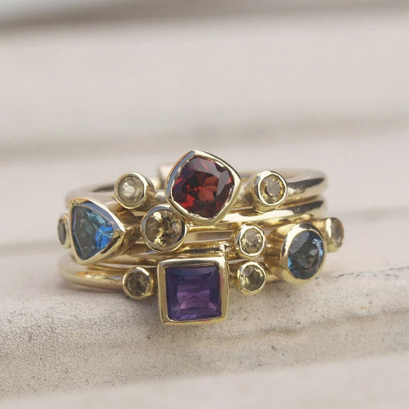Multi-Gemstone Vintage Gold Ring-EllyBoutique