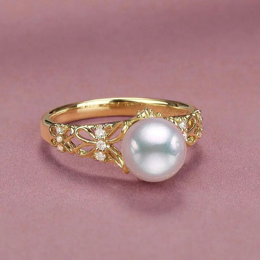 Vintage Gold & Pearl Floral Adjustable Ring-EllyBoutique