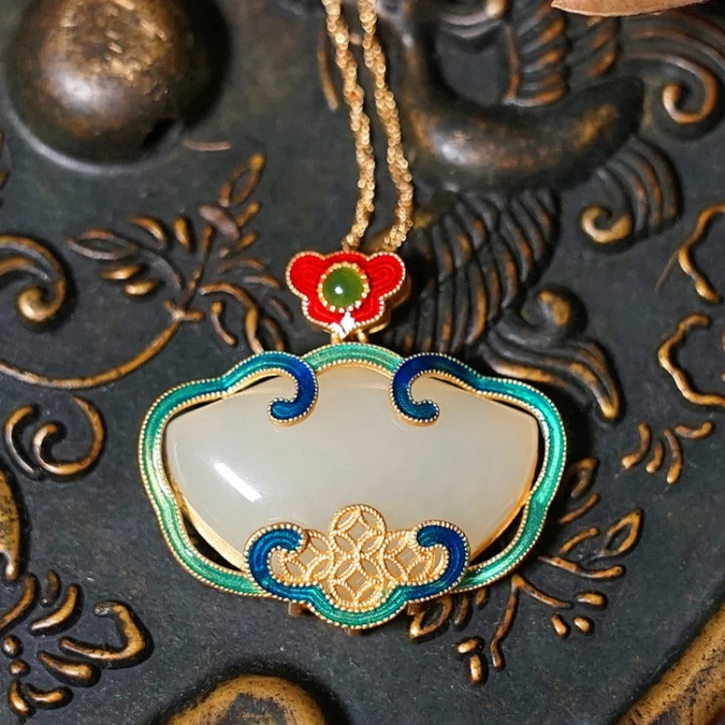 Timeless Gold Cloud Red & Green Floral Pendant Necklace-EllyBoutique