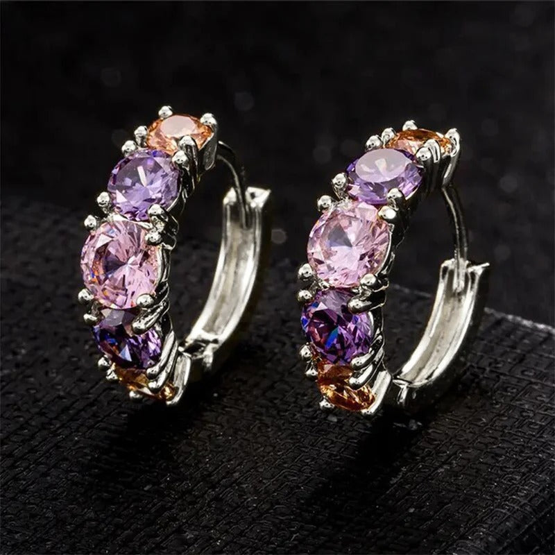 Vintage Silver Purple Gem Earrings-EllyBoutique