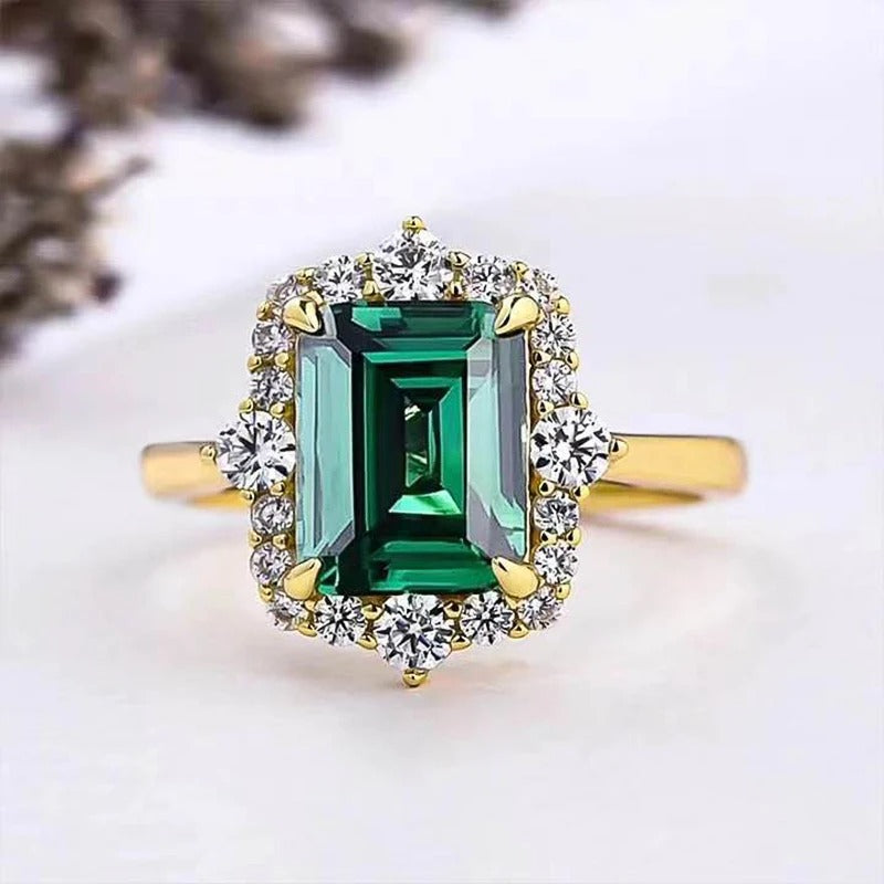 Vintage Square Green Zirconia Ring-EllyBoutique