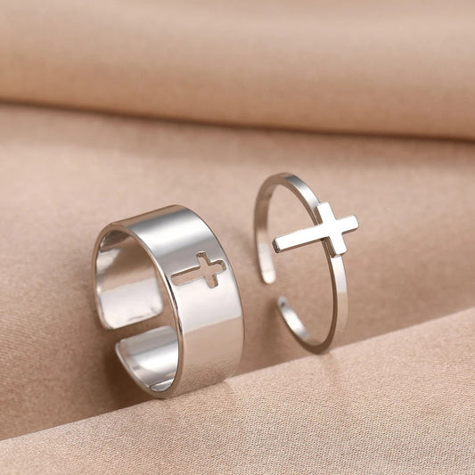 Silver Minimalist Faith Adjustable Ring Set-EllyBoutique