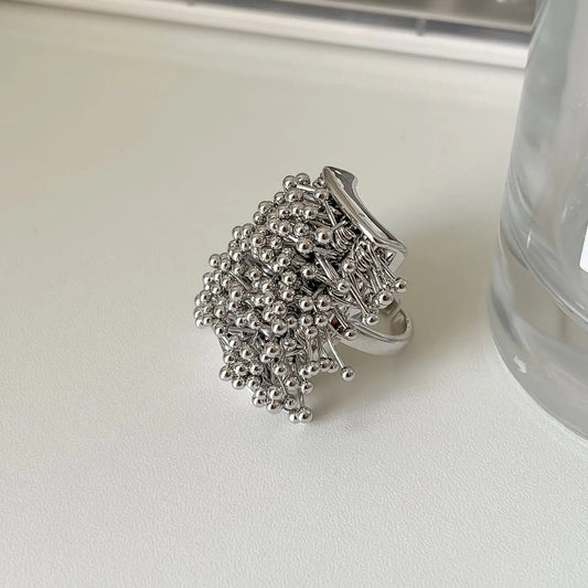 Silver Unique Cluster Ball-Studded Adjustable Ring-EllyBoutique
