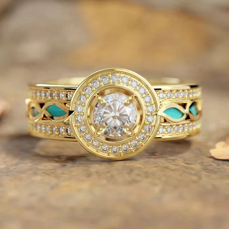 Vintage Diamond & Turquoise Gold Ring-EllyBoutique