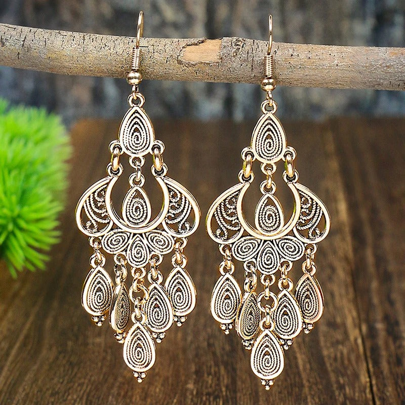 Vintage Gold Mandala Dangle Earrings-EllyBoutique