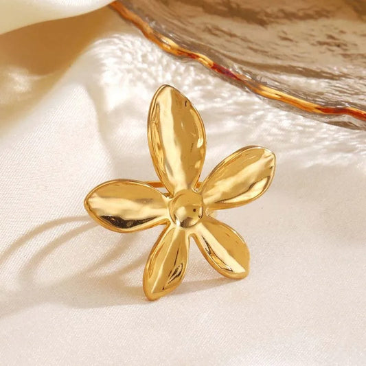 Gold Flower Unique Floral Adjustable Ring-EllyBoutique