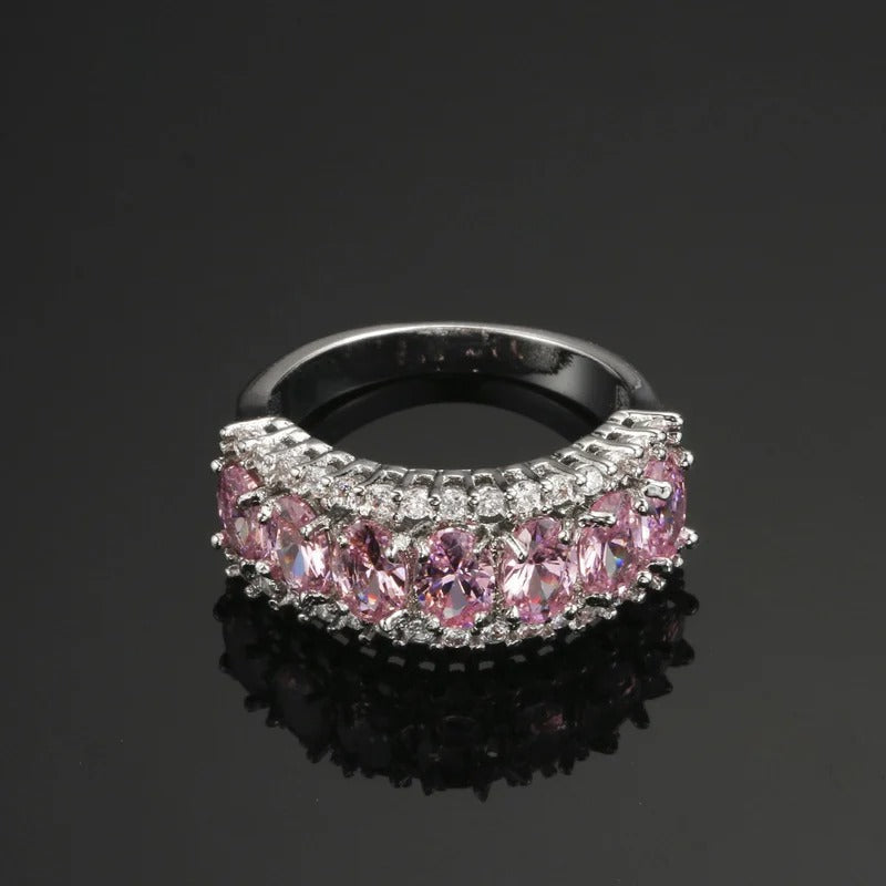 Vintage Pink Gemstone & Silver Band Ring-EllyBoutique