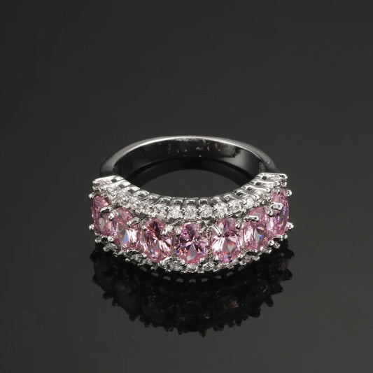Vintage Pink Gemstone & Silver Band Ring-EllyBoutique