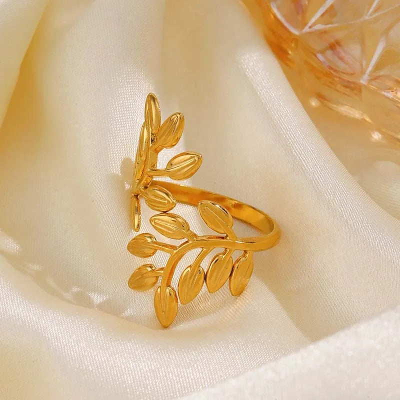 Vintage Gold Leaf Delicate Branch Adjustable Ring-EllyBoutique