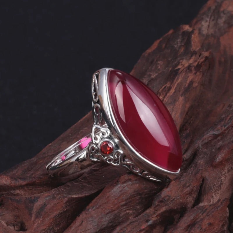 Classic Silver Marquise Red Stone Adjustable Ring-EllyBoutique