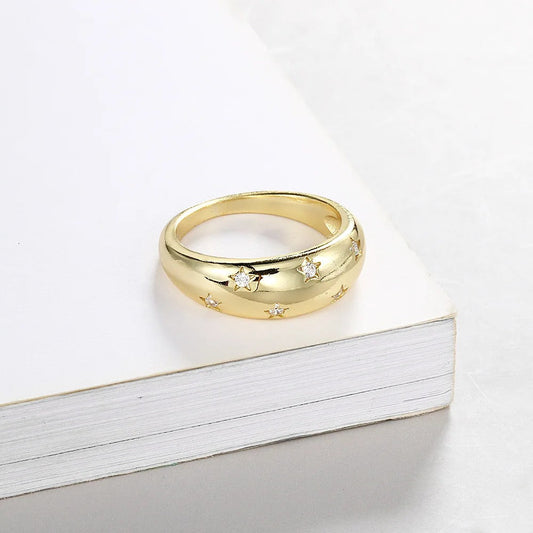 Gold Star & Sparkling Crystal Ring-EllyBoutique
