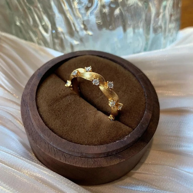 Vintage Gold & Diamond Wave Vine Adjustable Ring-EllyBoutique
