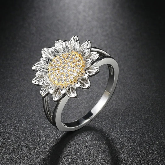 Vintage Floral Sunflower Silver Ring-EllyBoutique