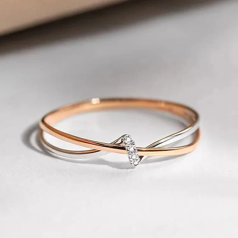 Rose Gold Silver Criss-Cross Ring-EllyBoutique