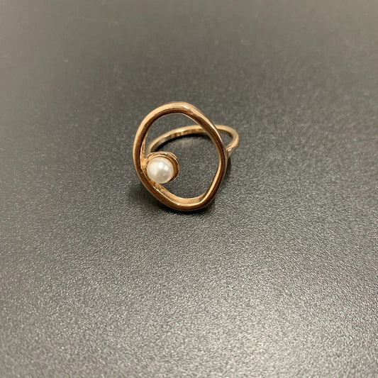 Vintage Gold Open Circle Pearl Ring-EllyBoutique