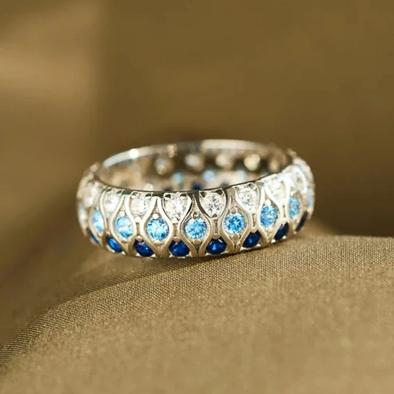 Vintage Two-Tone Blue Crystal Band Ring-EllyBoutique