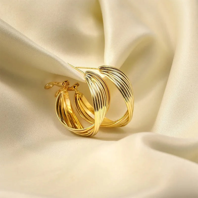 Vintage Geometric Gold Round Earrings-EllyBoutique