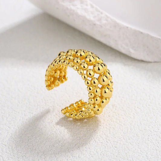 Vintage Gold Beaded Open Ring-EllyBoutique