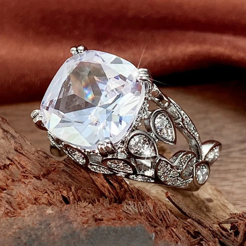 Silver Cushion Cut Gemstone Ring-EllyBoutique